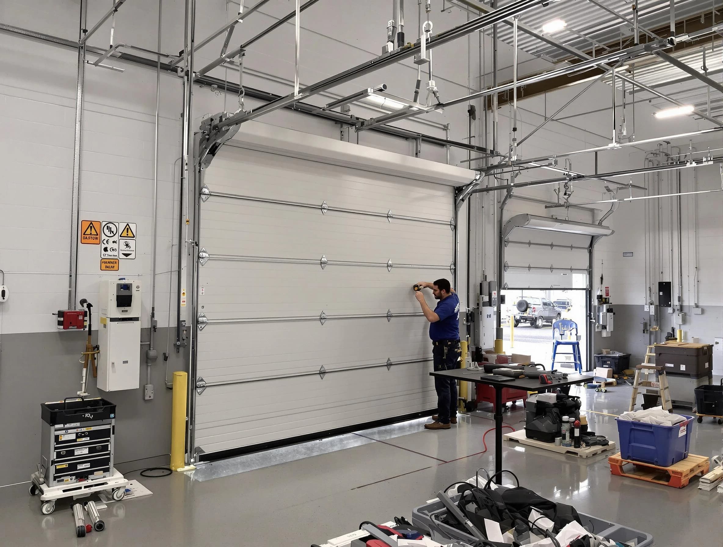 Commercial garage door repair being performed by Hooper Garage Door Repair expert in Hooper