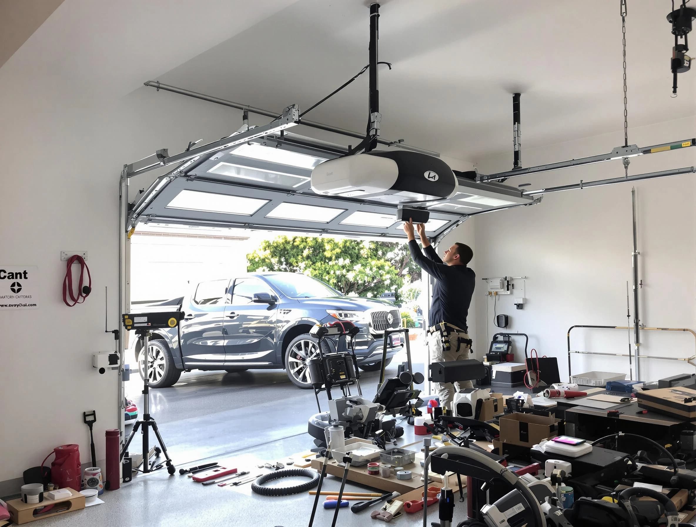 Hooper Garage Door Repair specialist installing smart garage door opener system in Hooper home