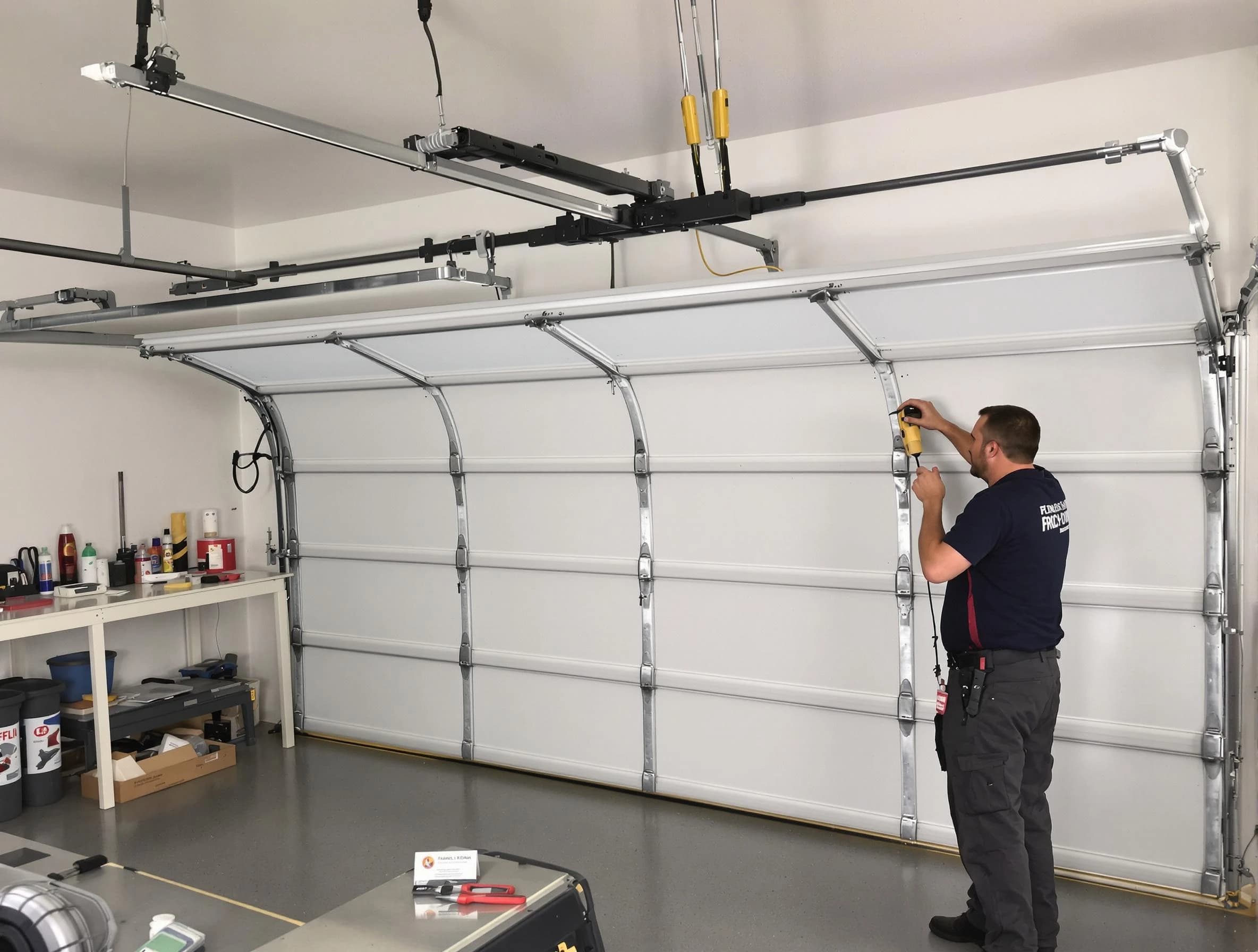Hooper Garage Door Repair certified technician performing overhead door system repair in Hooper