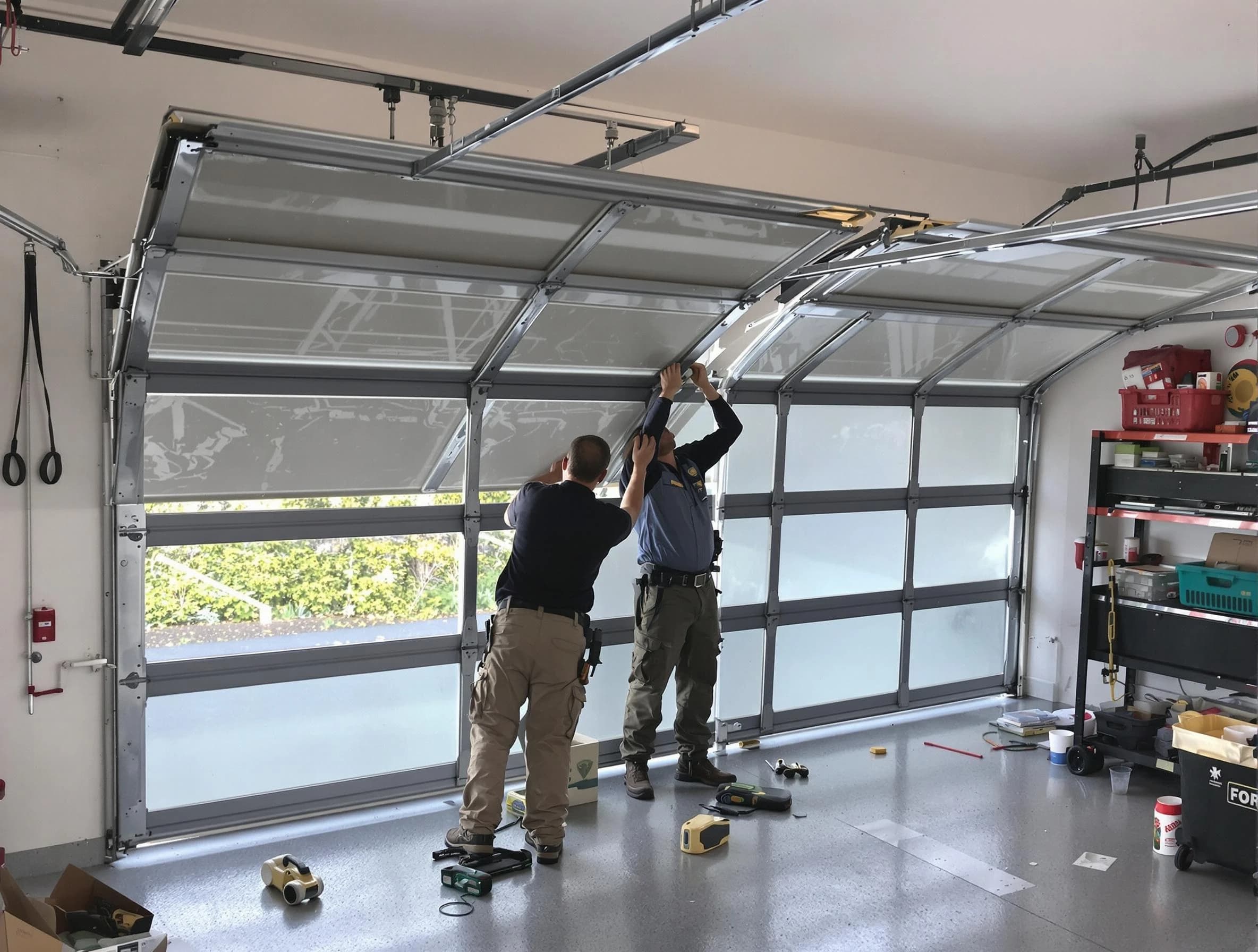 Hooper Garage Door Repair expert performing precise panel replacement on Hooper garage door