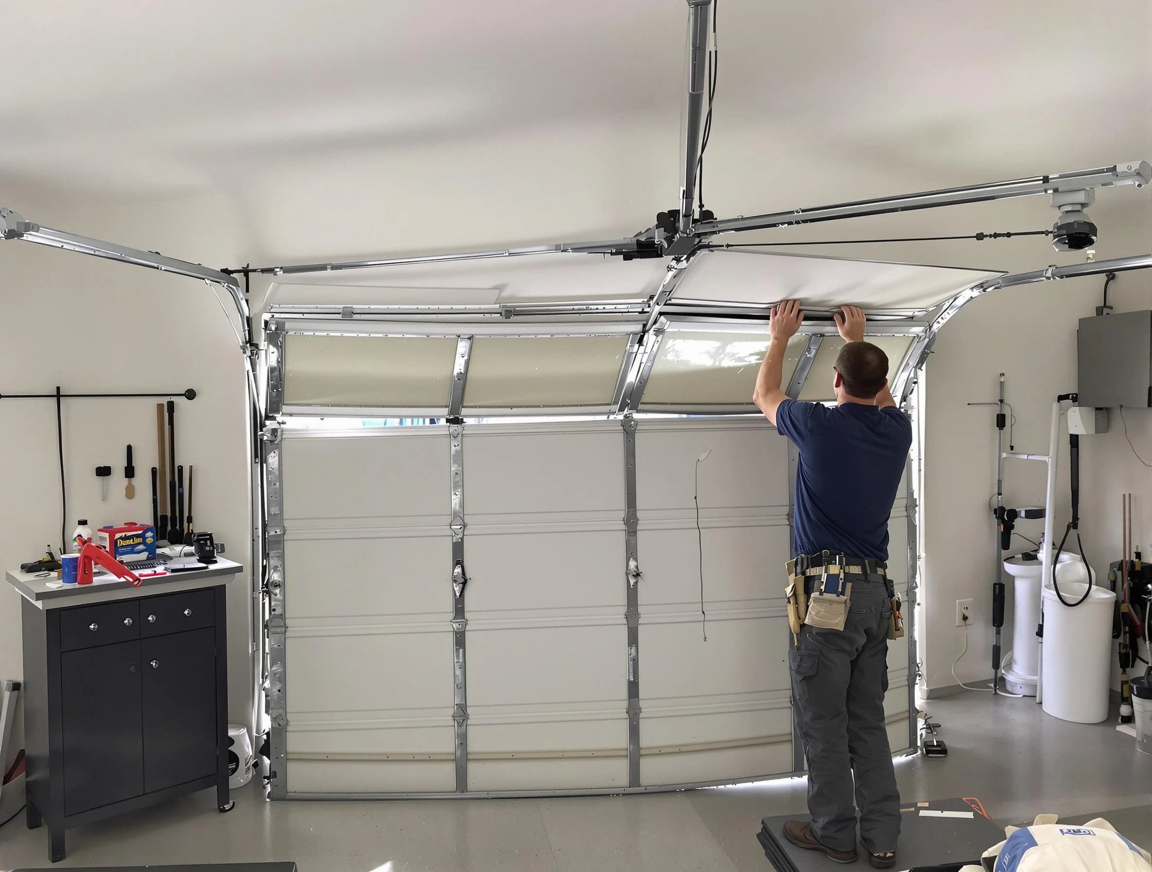 Hooper Garage Door Repair specialist performing precise section replacement on Hooper garage door