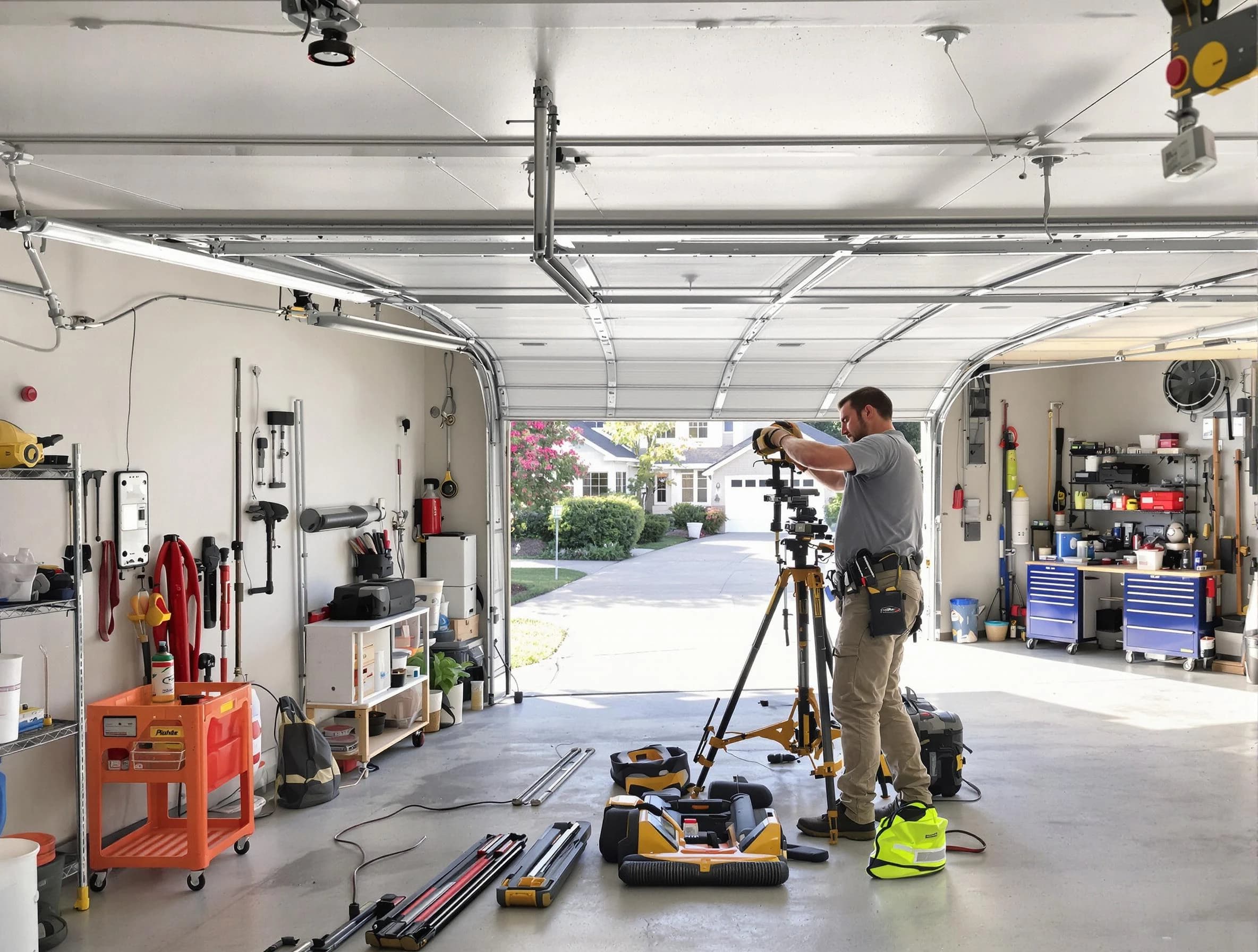 Hooper Garage Door Repair specialist performing laser-guided track alignment in Hooper
