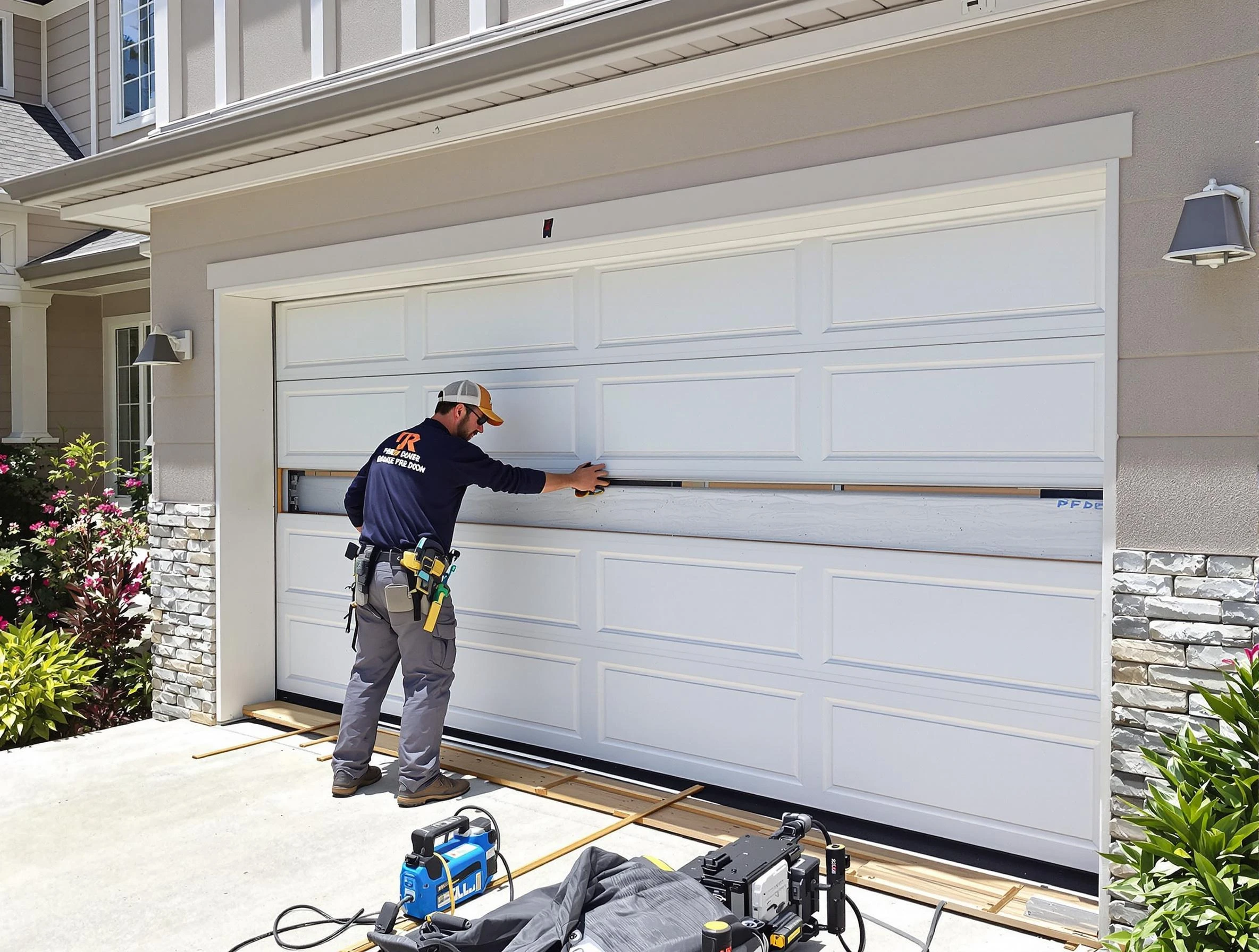 Hooper Garage Door Repair team performing complete garage door replacement at Hooper residence