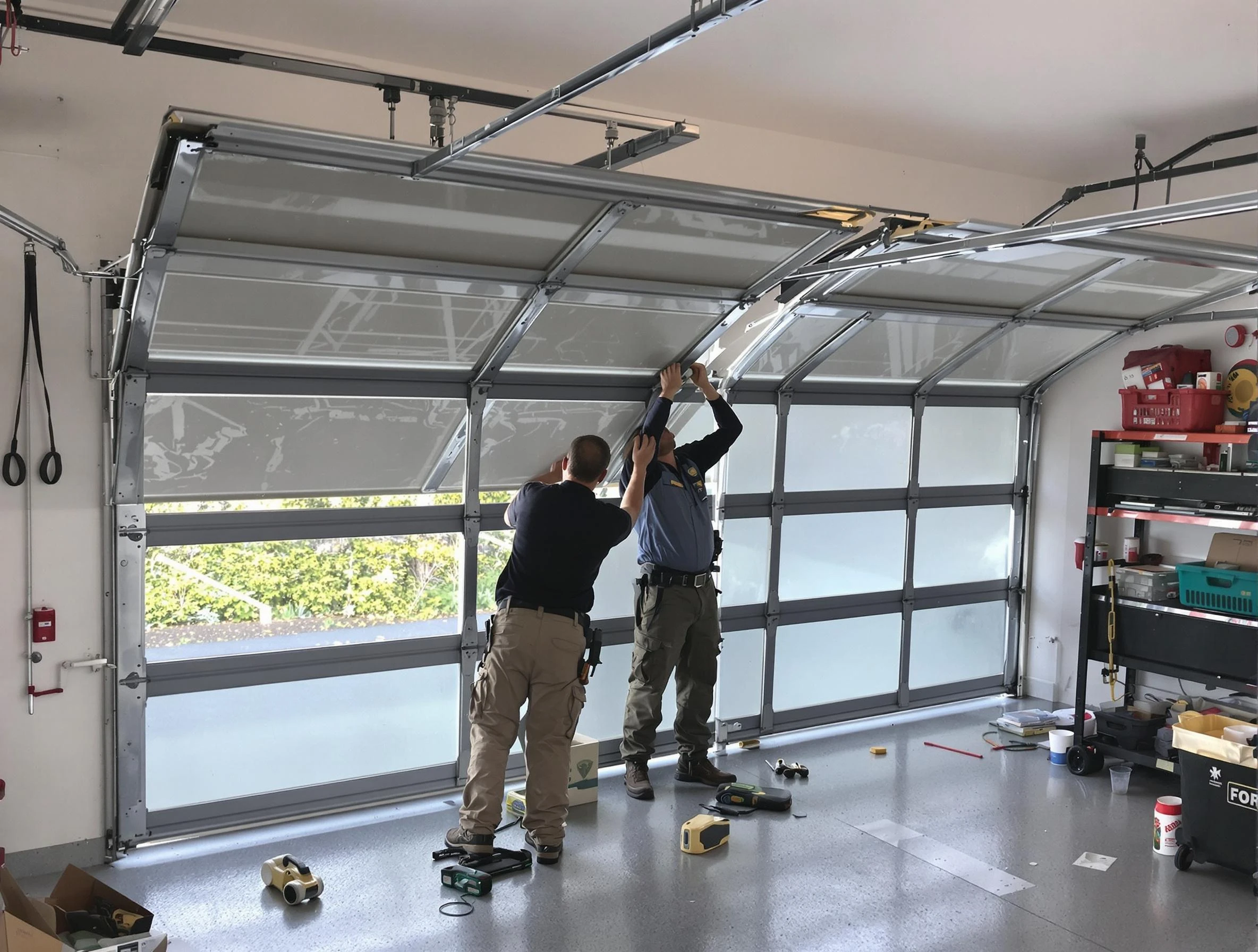 Hooper Garage Door Repair expert performing precise panel replacement on Hooper garage door