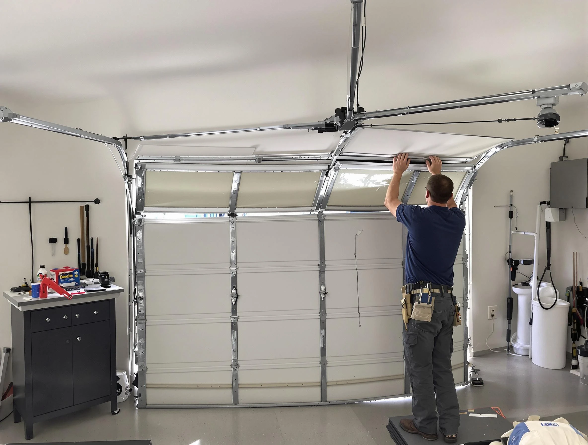 Hooper Garage Door Repair specialist performing precise section replacement on Hooper garage door